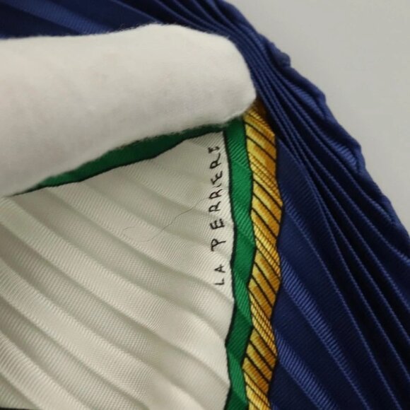 HERMES Pleated Scarf ""LES VOITURES A TRANSFORMATION"" Silk Blue Auth - Picture 15 of 16